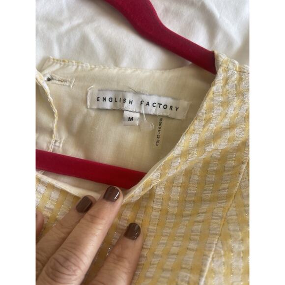 English Factory Preppy Yellow Metallic Plaid Mini Dress Covered Buttons Dress M - Picture 9 of 10